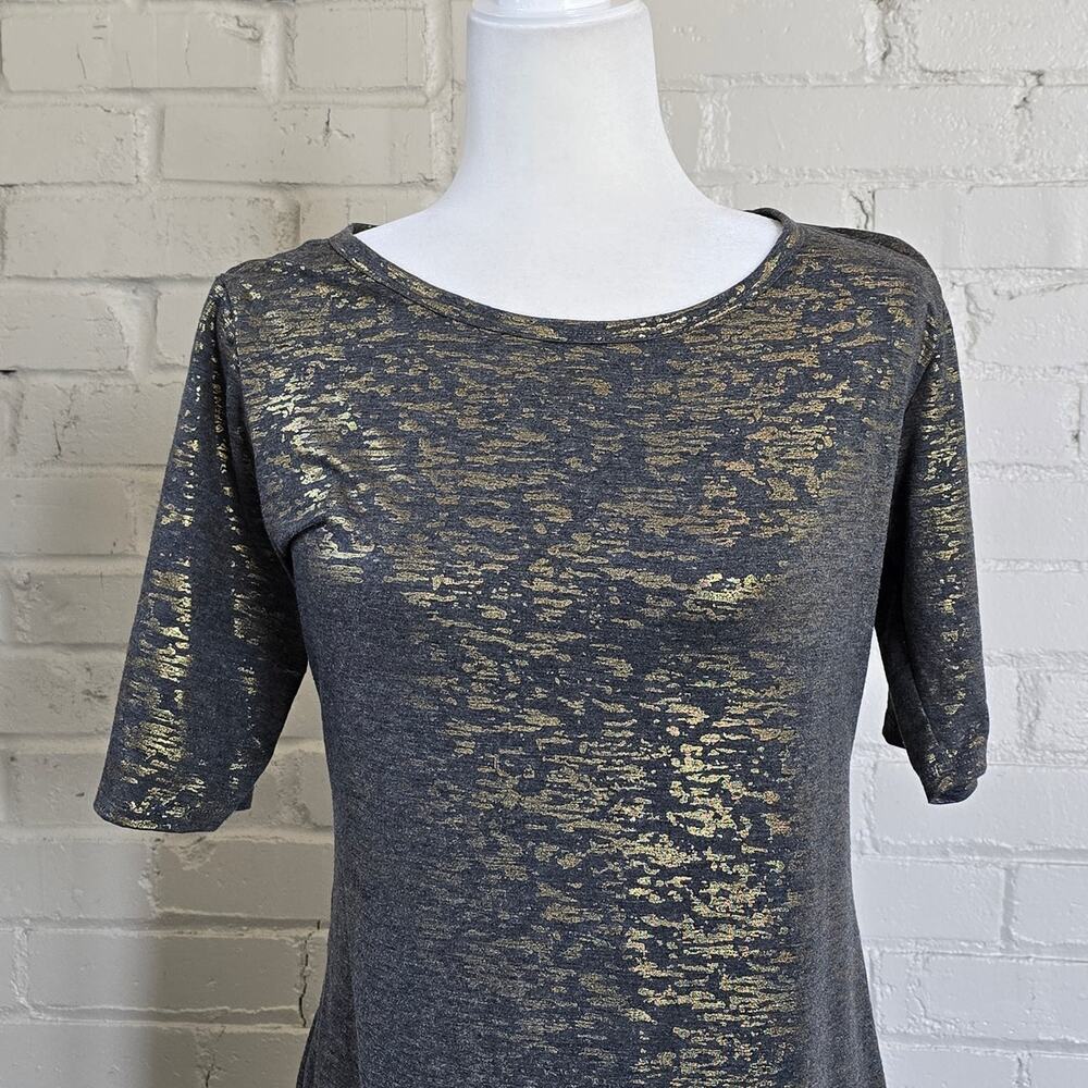 LuLaRoe Carly Dress Gray & Metallic Gold Foil Limited Edition Short Sleeve Dress - Picture 4 of 12